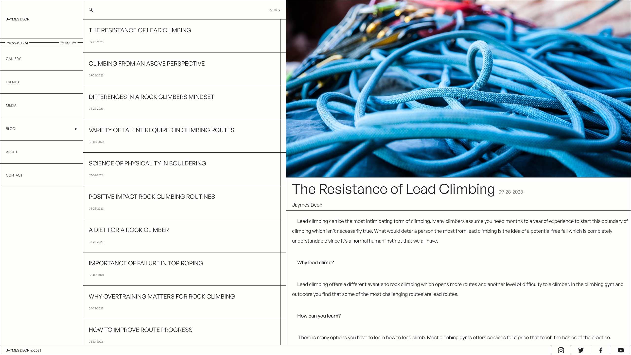 Blog page on desktop