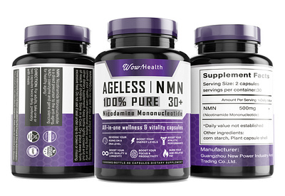 Pure NMN Supplement Bottle Label Mockup ageless health label label design mockup product label supplement