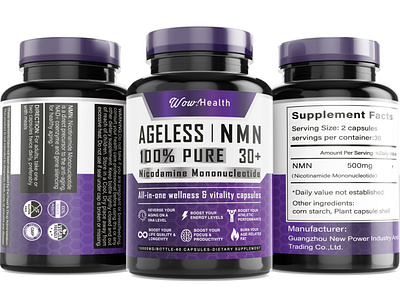 Pure NMN Supplement Bottle Label Mockup ageless health label label design mockup product label supplement