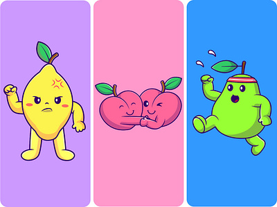 Cute Fruit Cartoon branding cartoon character design flat food fruit graphic design illustration lemon logo mascot nature organic peach pear sweet vector