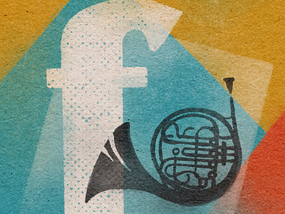 f is for french horn - 36 days of type design f horn illustration letter mid century texture type typography