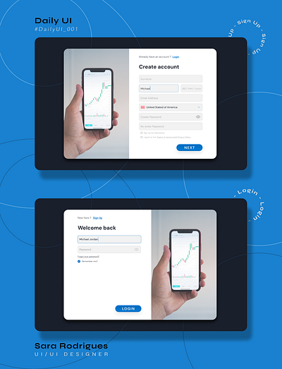 Daily UI 001 - Sign Up & Login 001 connecter create account créer un compte daily daily ui daily ui 001 daily ui 01 daily ui 1 dailyui design web inscription login sing sing up ui ux ui designer web