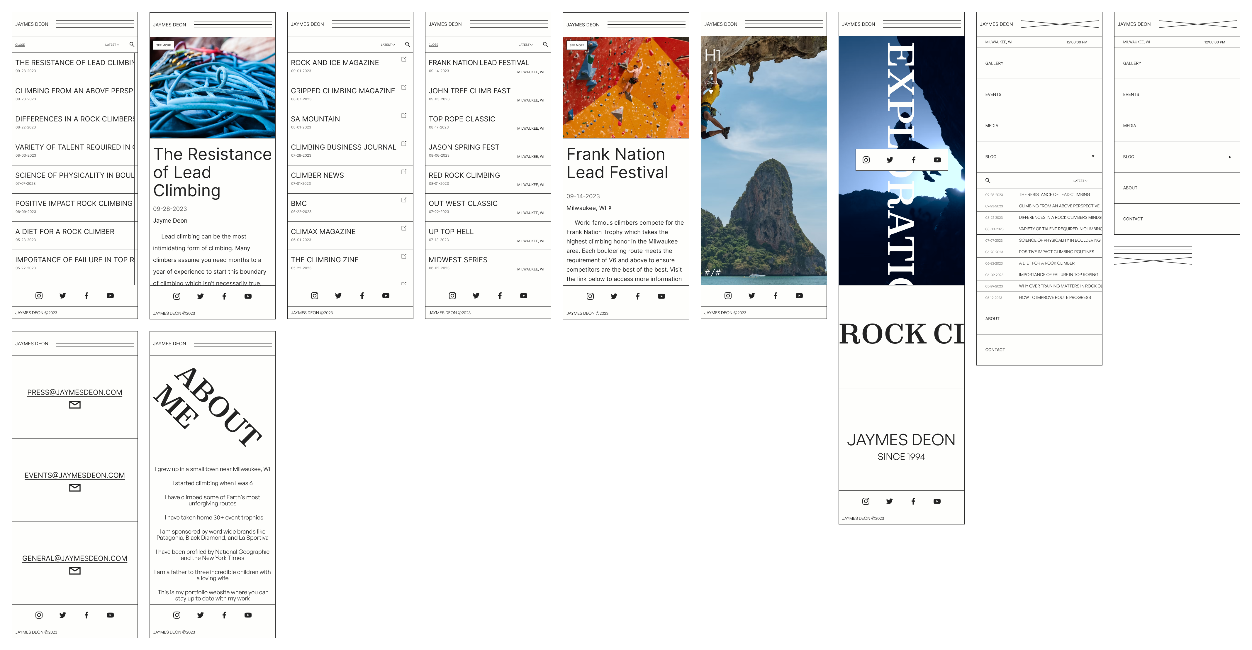 Page mockups for mobile
