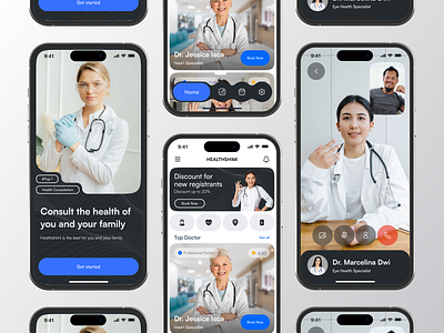 Healthshimi - Healthcare Mobile App clean clinic consult consultation design doctor doctor appointment health care health consultation healthcare healthcare mobile hospital medical medical mobile minimalist mobile mobile app mobile design modern ui