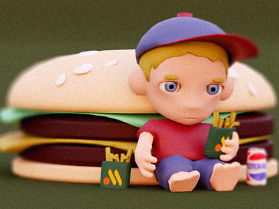 #152 Low poly characters modeling / Blender 3D blender burger character children fast food illustration mcdonalds pepsi unity