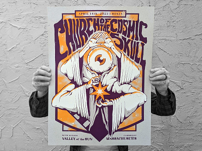 Church of the Cosmic Skull Gig Poster concert drawing eyeball gig poster illustration music occult psychedelic screenprint silkscreen space star tarot tye dye wizard