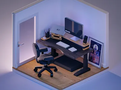 Home office 3d blender blender3d computer design home office illustration isometric laptop low poly low poly office room render room tiny