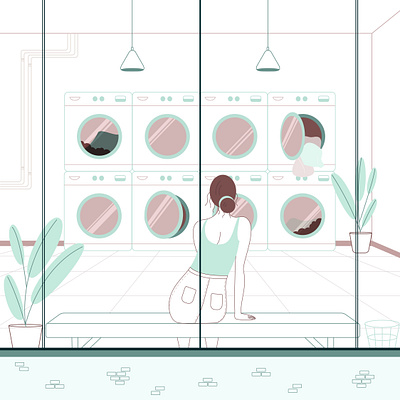 Laundry Vibe 2danimation animation character characteranimation girl illustration laundrette laundry lavanderia