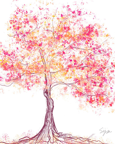 Digital Illustrations autumn design digital artwork flower tree illustration pink spring