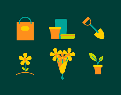 Garden Shop Icons bright flower garden icon icons illustration orange plants simple store teal vector yellow