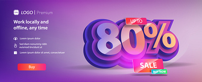 Horizontal sale banner with 80 percent discount tag