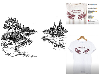 Hand drawn landscape for T-short collection black white design drawing hand drawn sketch tshirt