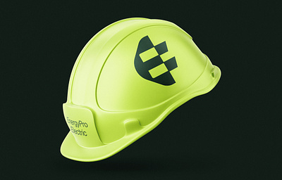 EnergyPro | Hard Hat app brand branding call design e electric energy equiptment hard hat helmet logo logo design minimal mockup neon pro service simple