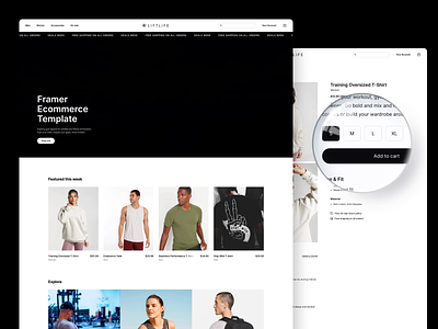 Framer Ecommerce Template for Physical Products design fitness framer no-code template ui ux website