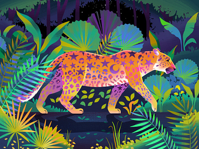 Late Night Jungle Magic animalillustration illustration illustrator ipadart jungle jungleillustration kidlit leopard leopardillustration madeonipad procreate witchyart