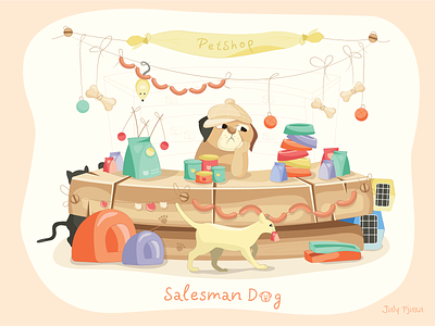 SALESMAN DOG 🐶☺️ adobe illustrator charachter dog illustration julypjuxa petshop salesman vector vector artwork
