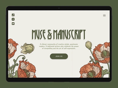 Art Nouveau Book Club Website Landing Page animation art nouveau dailyui desktop feminist flowers graphic design hero section illustration landing page tablet ui ui design uxui website