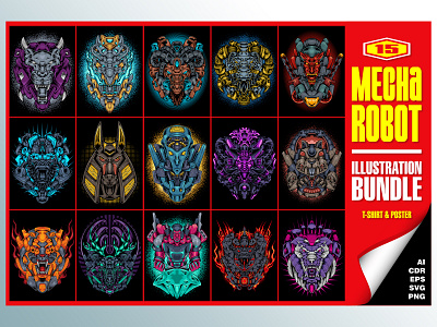 Mecha Robot Illustration Bundle cyberpunk mecha robot bundle