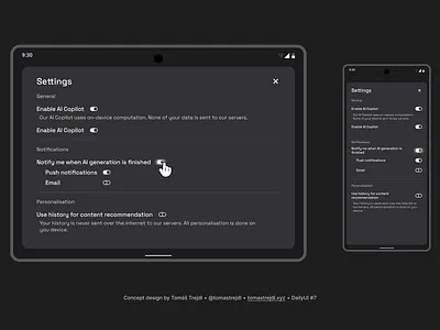 DailyUI #7 - Settings ai android app dailyui dailyui7 dark mode design figma modal settings settings page settings screen ui uidesign ux
