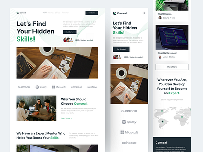 Conceal - Online Course Landing Page app app design clean design dashboard design header hero landing page design mobile app design mobile ui online course product landing page responsive design simple design ui ui design uiux web design website world