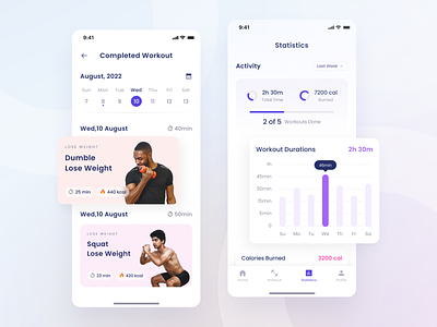 FitFe - Complete Workout and Statistic android app calendar clean course design exercise fitness gym ios performance profile schedule statistic tracker ui uiux ux wellness workout
