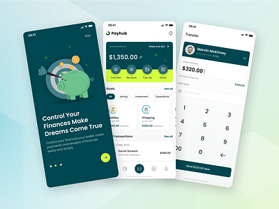 Payhub - Onboarding, Home, and Transfer app bank banking app design digital bank ewallet expense finance finance app finance mobile app fintech app goals income money money management savings transactions ui ui design ux