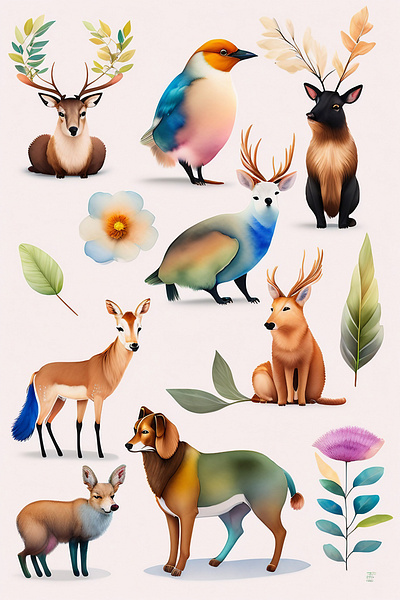 Wild nature (watercolor version) animals art clipart design graphic illustration nature watercolor wild nature
