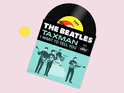 The Beatles 45 Single 1960s band beatlemania beatles chris rooney drums england fab four guitar illustration music record rock sleeve song spindle turntable vintage vinyl