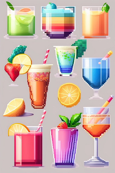 Summer cocktails (pixel) 8 bits art clipart cocktail design drinks fresh graphic illustration pixel summer
