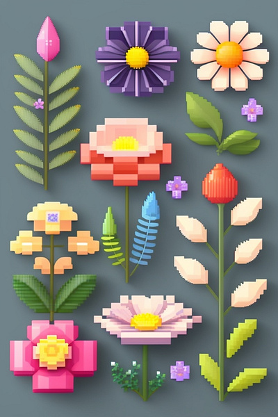 Spring flowers (pixel) 8 bits art clipart design flowers graphic illustration pixel art wild life