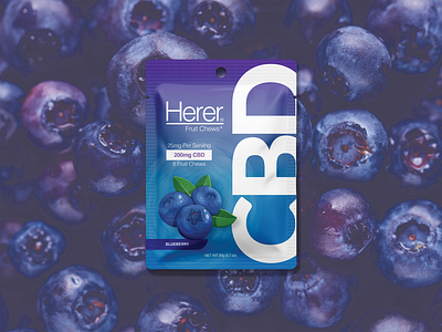 Here Fruit Chews+ CBD Packaging Design - Blueberry berry blue cannabis cbd chew design fruit graphic design gummies gummy hemp illustration packaging