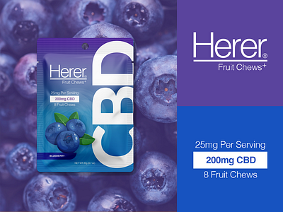 Here Fruit Chews+ CBD Packaging Design - Blueberry berry blue cannabis chews cod fruit graphic design gummies gummy hemo hemp illustration packaging