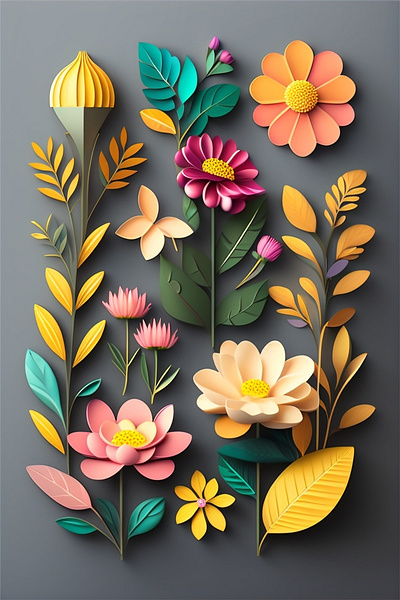 Spring flowers (paper art) art clipart design flowers graphic illustration paper art vector wild life