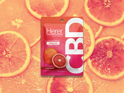 Here Fruit Chews+ CBD Packaging Design - Blood Orange blood can cannabis cbd cod graphic design hemp kush orange packaging the