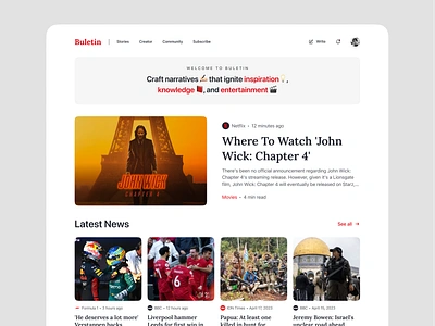 📰 Buletin - News Website article blog blog web clean design feed landing page news news web newsfeed newslatter newspaper publishing sports ui uiux website