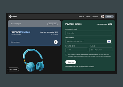 Spotify Payment 3d design ui ux web
