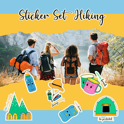 Y2K, Hiking Sticker Set adobe illustrator adventure cute grafik design hiking media stickers planning sticker set vector y2k