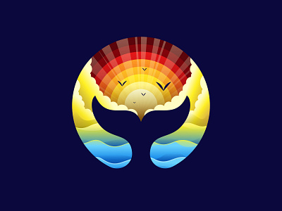 Ocean's Serenade animal beluga branding design fish illustration logo marine minimalist ocean pasific sea sunset tail vector water wave whale
