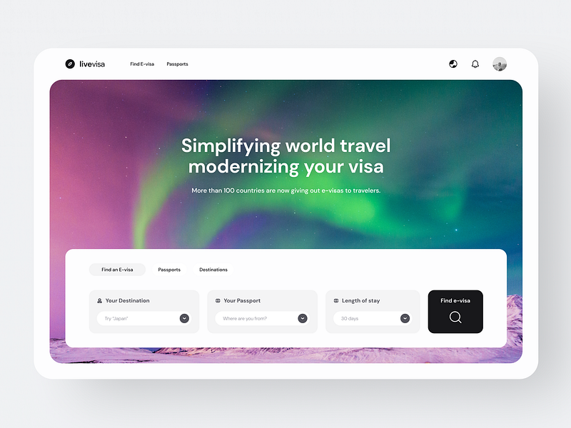 Livevisa - E-visa Application Website app branding design graphic design header hero illustration landing landing page saas travel travel website ui ui design ux web web design website