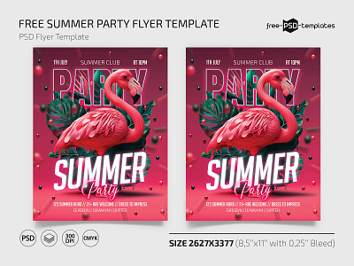 Free Summer Party Flyer event events flamingos flyer flyers free freebie party photoshop pink print psd summer template templates