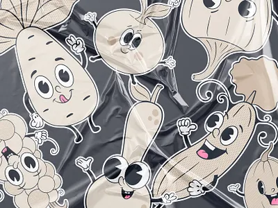 Vege Characters 90s branding character clipart creative market cute design food fruits graphic design illustration logo mascot retro stickers vector vegan vegetables vintage