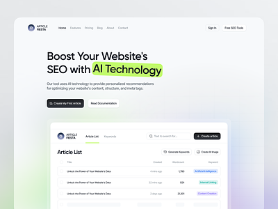 Webdesign - SEO AI Tool ai artificial intelligence clean gradient home page interface landing page layout main page neural networks product product website saas seo tool ui ui components ui design web website
