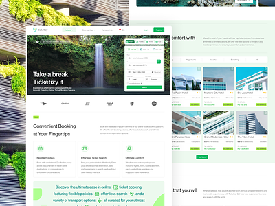 Ticketizy - Online Ticket Booking Service - Web Design booking booking app design green homepage landing page product design ticket travel travel app ui ui design uiux uiux design ux vektora web web design website website design