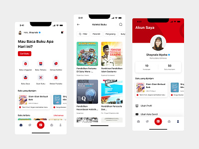 ePerpusda - Home, Book Collection, and Profile app app product book book novel online book read book store design e book e library library library online reading books ui ux