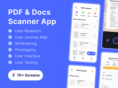 PDF & Docs Scanner App branding design docs scanner edit figma ui minimal mobile pdf pdf scanner tools ui ui design user flow user journey map user testing ux ux reserch