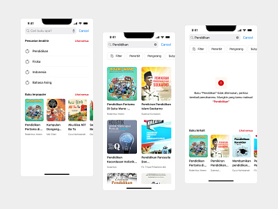 ePerpusda - Search, Search Results, and Search Not Found app app product book book novel online book read book store design e book e library library library online reading books ui ux