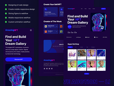 NFT Landing Page (Webflow) art design landing landing page mobile nft page responsive responsive design ui ui design uiux ux website