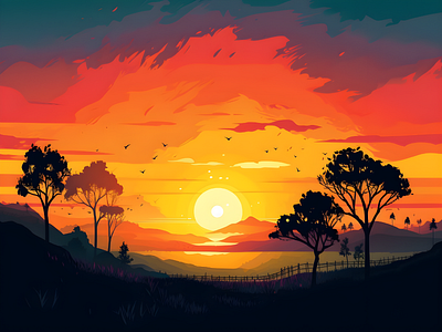 Landscape Vector Beautiful aesthetic forest landscape nature sunset vector art