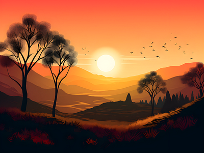 Landscape Vector Colorful aesthetic forest landscape nature sunset vector art