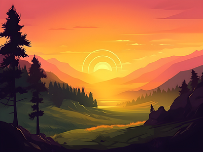 Landscape Vector Colorful aesthetic forest landscape nature sunset vector art